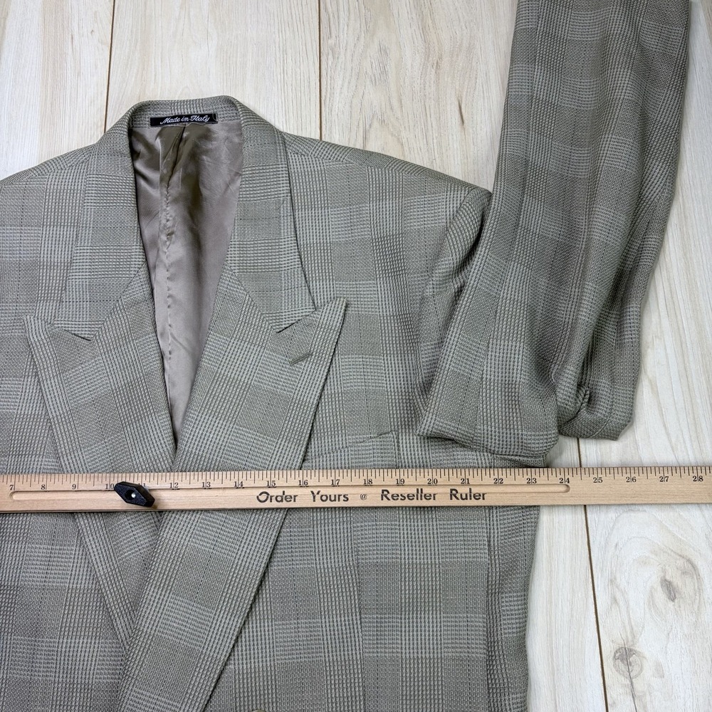 MANI Wool Linen Glen Plaid Striped Double Breasted Blazer Mens 44L Made In Italy - Picture 5 of 12